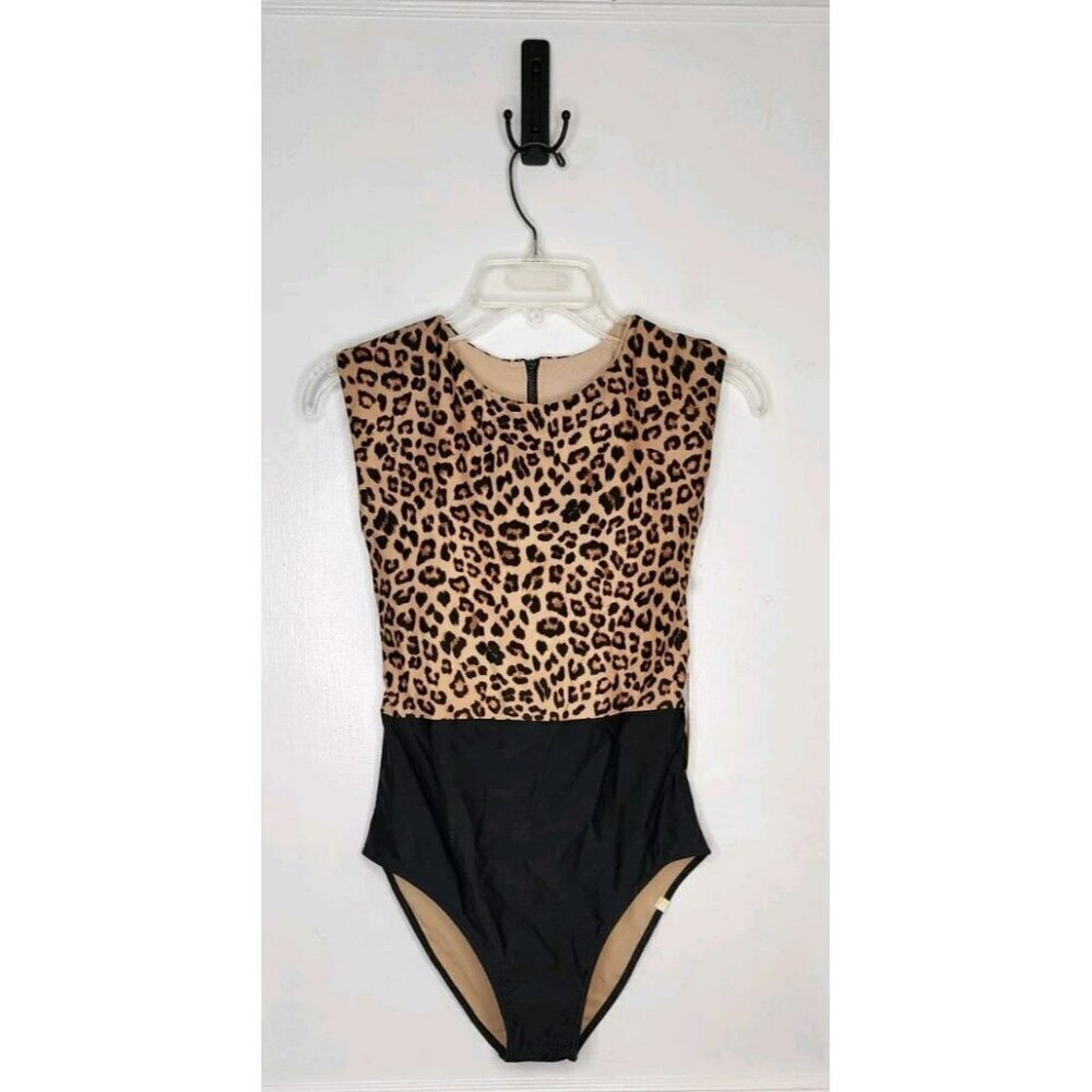 NWT Summersalt 6 THE SURF One Piece Swimsuit Black Leopard Animal Print Zip Up